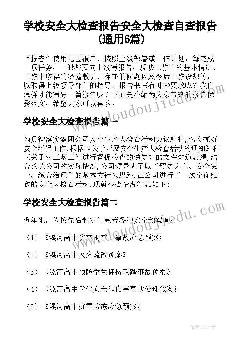 学校安全大检查报告 安全大检查自查报告(通用6篇)