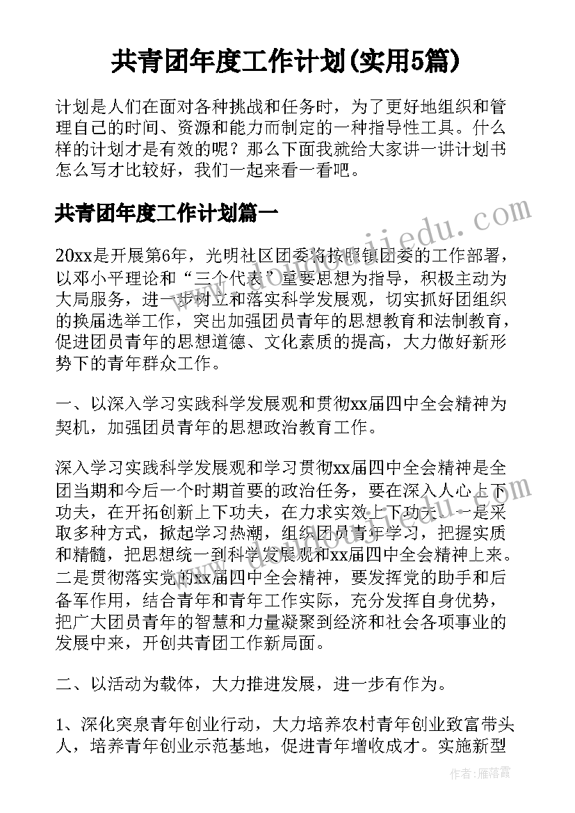 共青团年度工作计划(实用5篇)