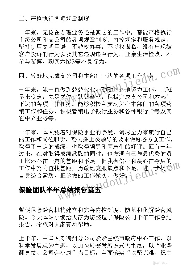 2023年保险团队半年总结报告(通用5篇)