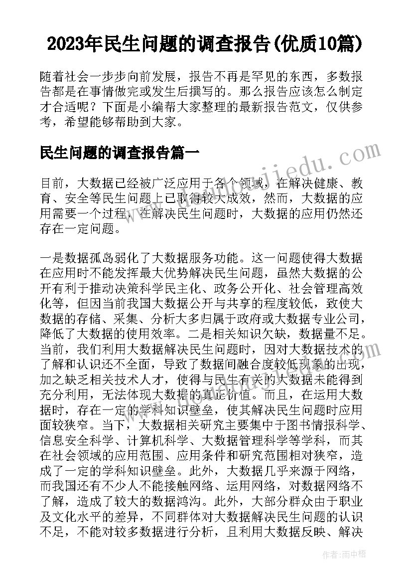 2023年民生问题的调查报告(优质10篇)