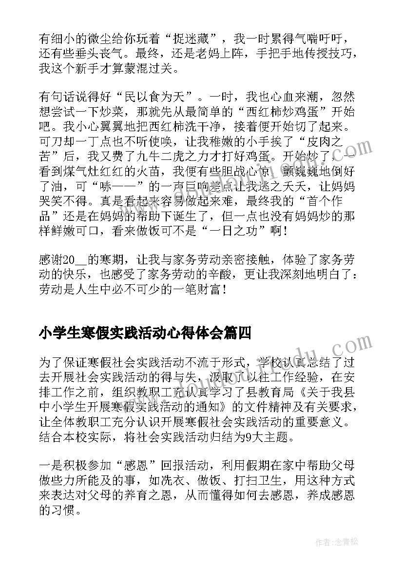 小学生寒假实践活动心得体会 小学生寒假社会实践活动总结(优秀5篇)