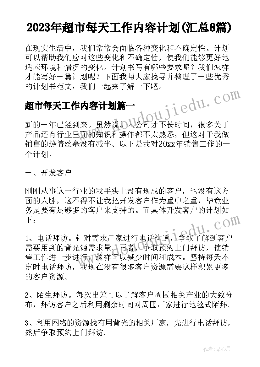 2023年超市每天工作内容计划(汇总8篇)