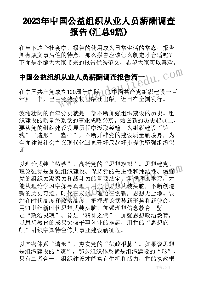 2023年中国公益组织从业人员薪酬调查报告(汇总9篇)