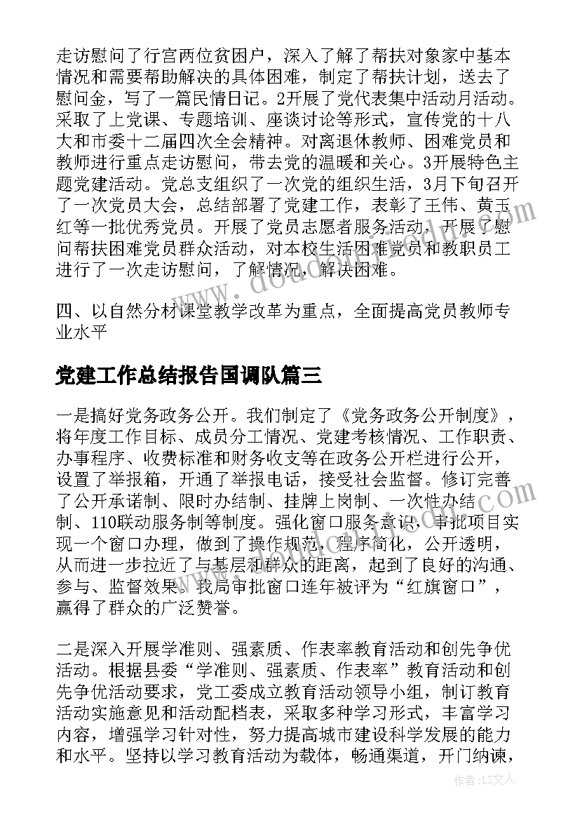 党建工作总结报告国调队 支部党建工作总结报告(优质8篇)