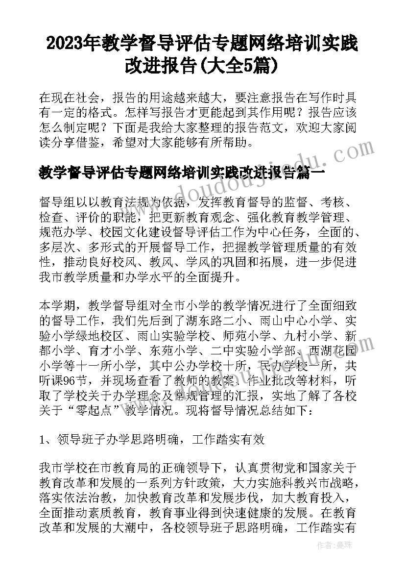 2023年教学督导评估专题网络培训实践改进报告(大全5篇)