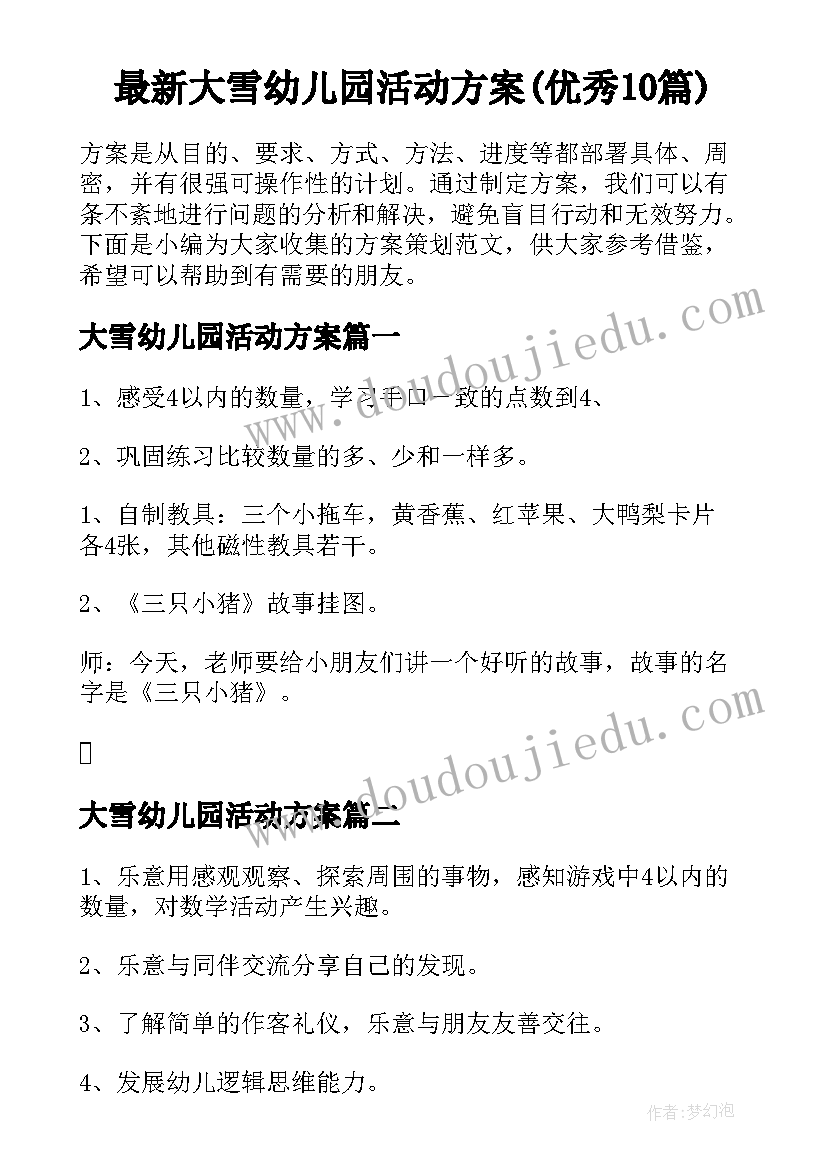 最新大雪幼儿园活动方案(优秀10篇)