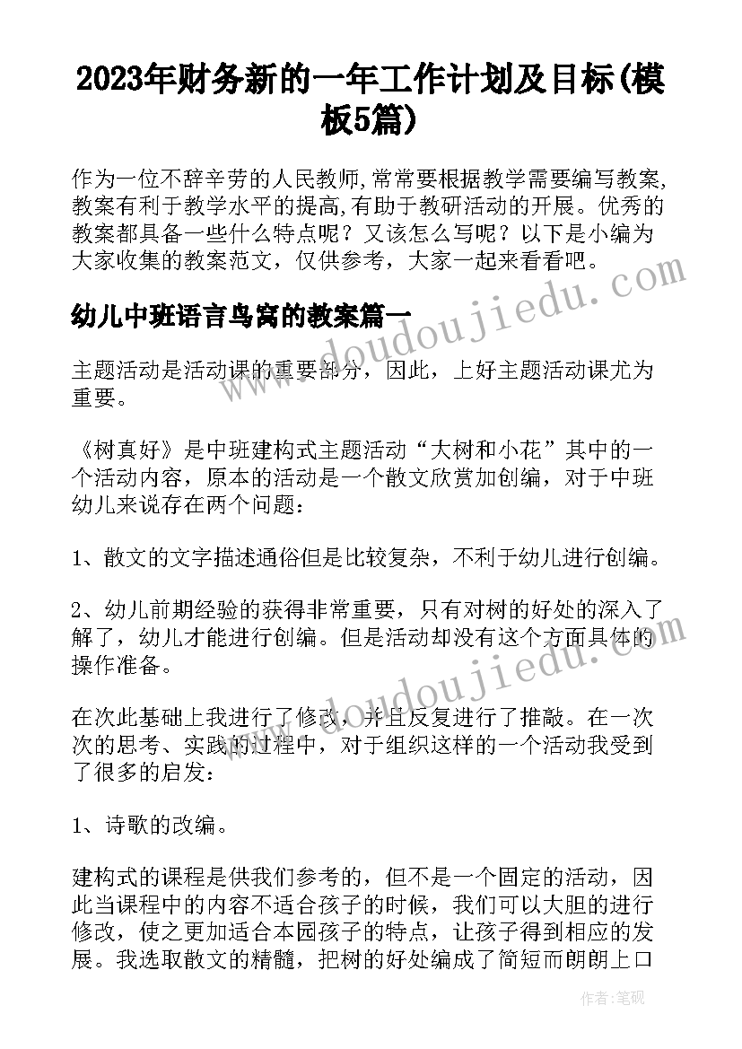 2023年财务新的一年工作计划及目标(模板5篇)