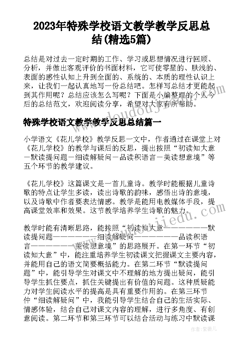 2023年特殊学校语文教学教学反思总结(精选5篇)