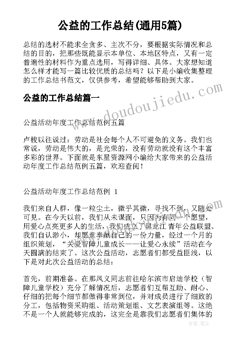 公益的工作总结(通用5篇)