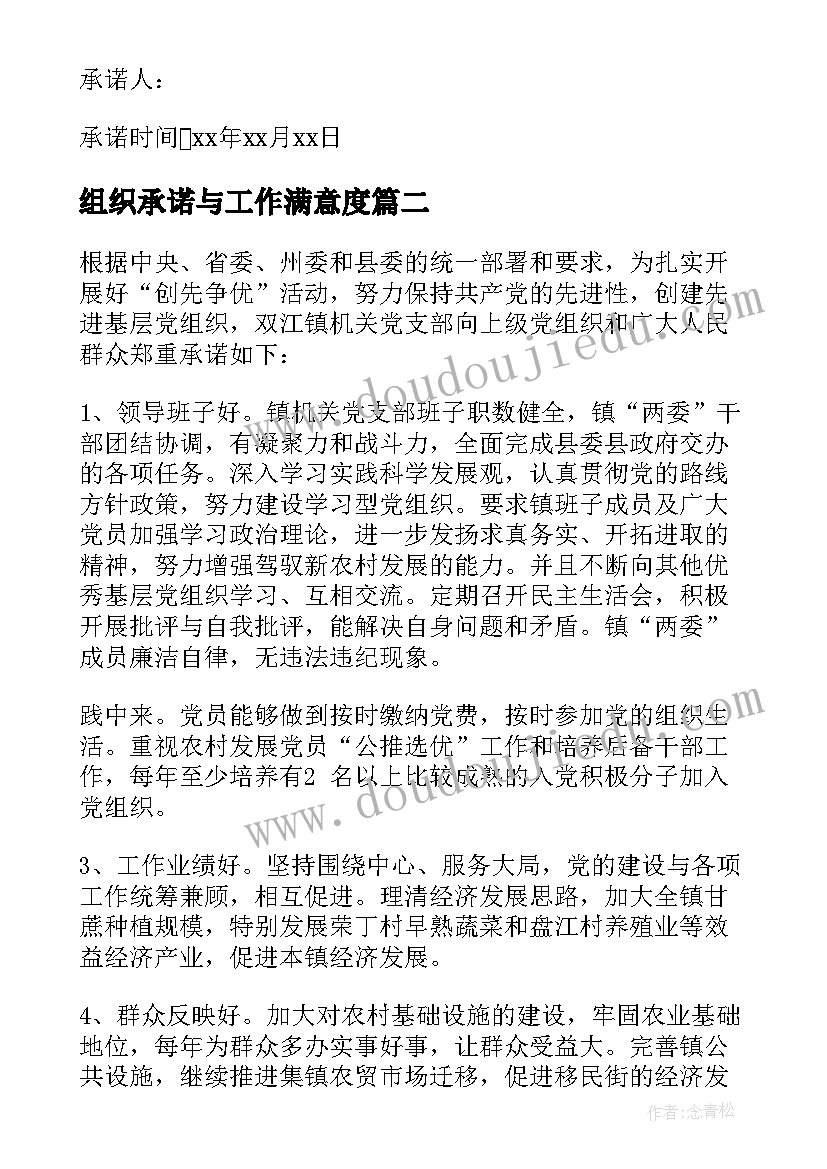 2023年组织承诺与工作满意度 党组织承诺书(汇总7篇)