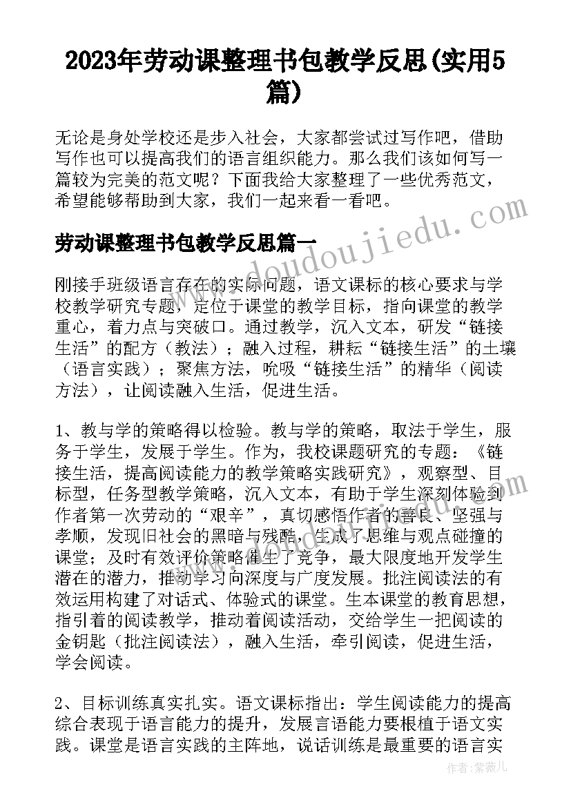 2023年劳动课整理书包教学反思(实用5篇)