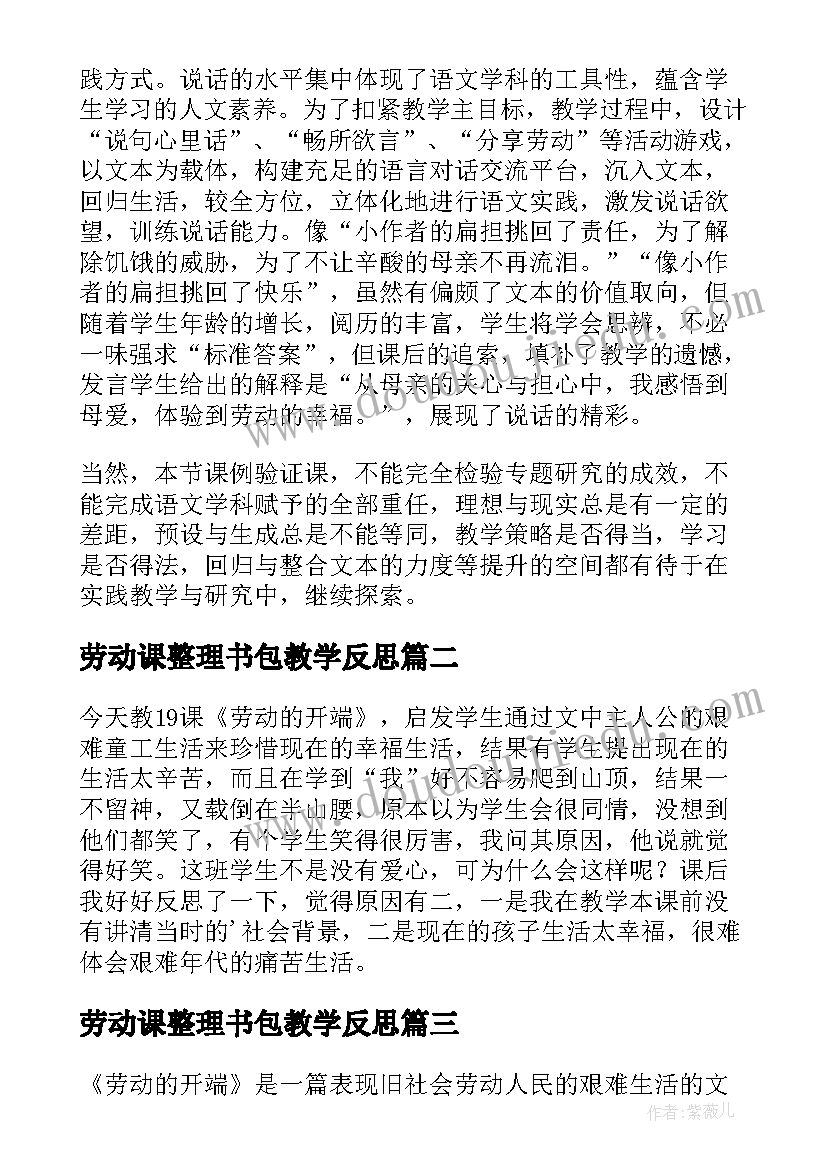 2023年劳动课整理书包教学反思(实用5篇)