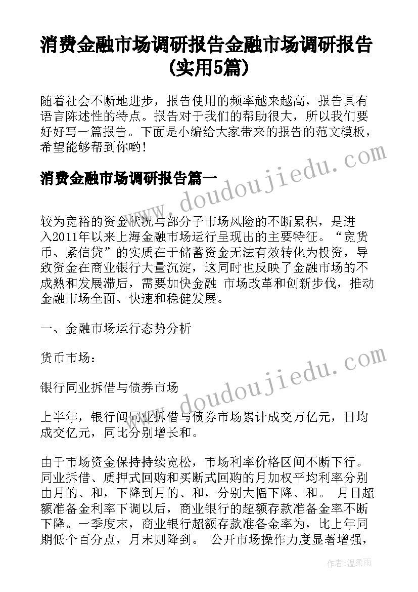 消费金融市场调研报告 金融市场调研报告(实用5篇)