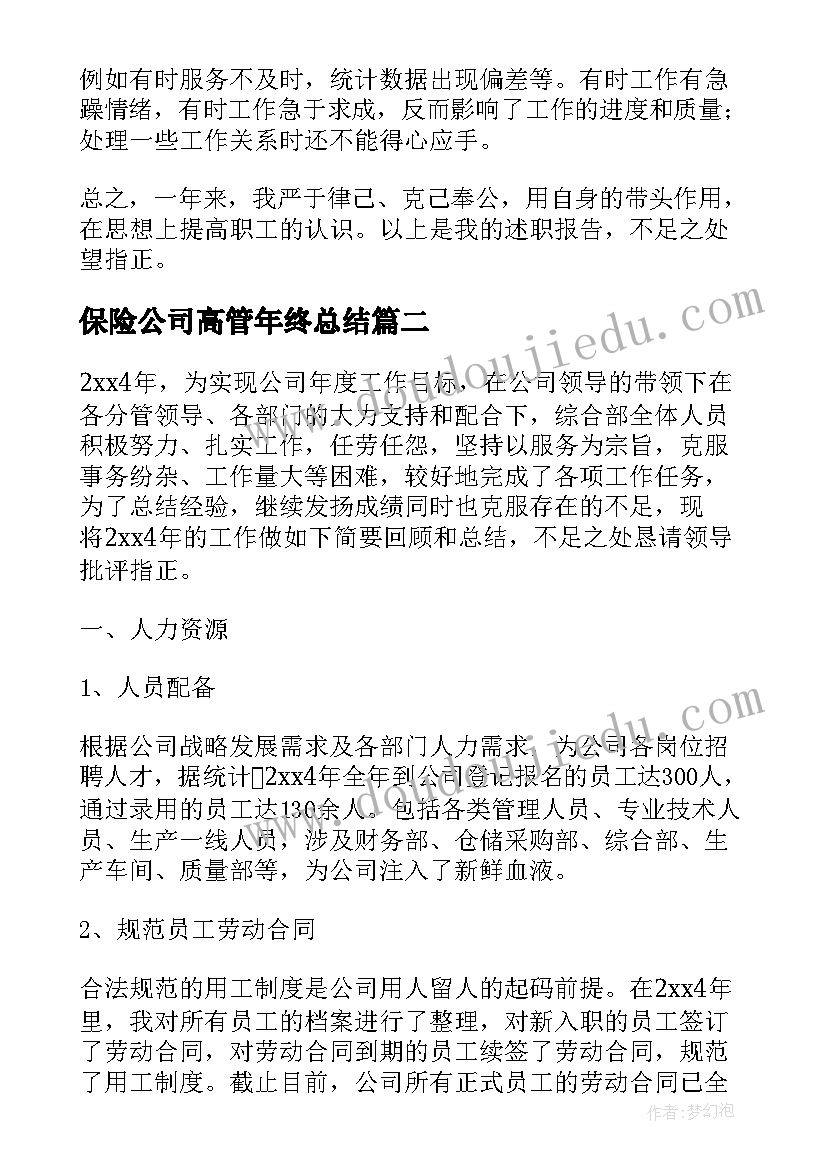 保险公司高管年终总结(通用5篇)