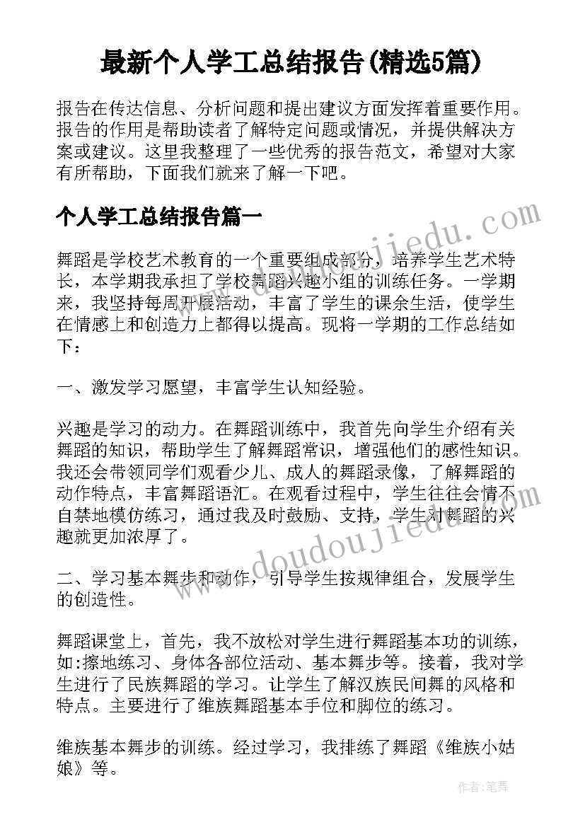 最新个人学工总结报告(精选5篇)