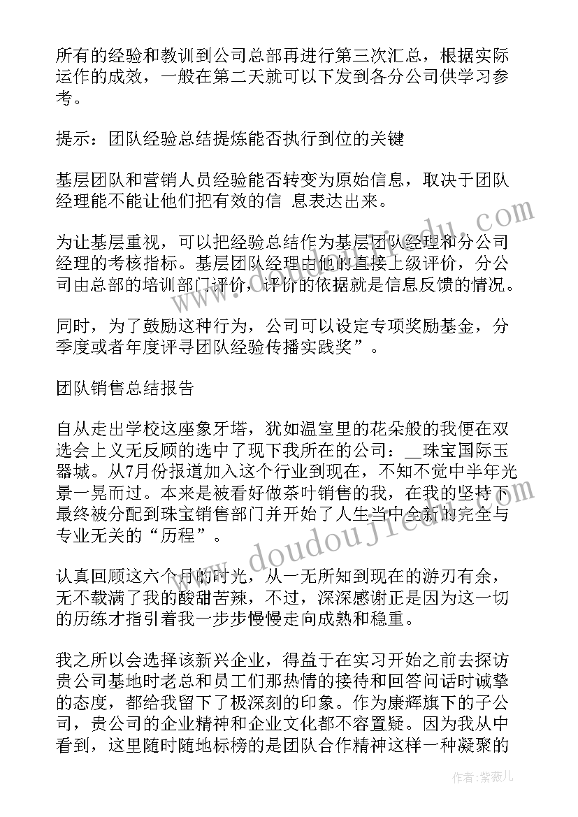 销售团队月工作总结 团队销售工作总结报告(实用5篇)