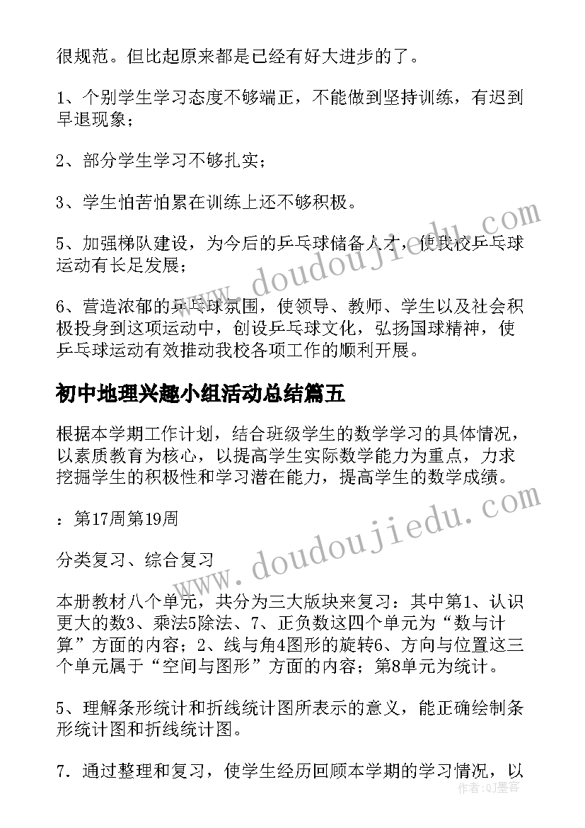 最新初中地理兴趣小组活动总结 乒乓球兴趣小组活动总结精彩(通用5篇)