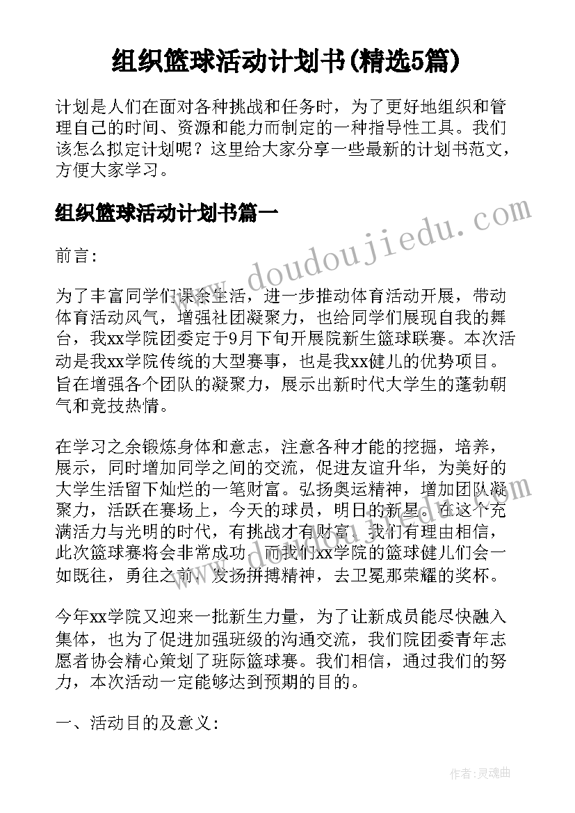 组织篮球活动计划书(精选5篇)