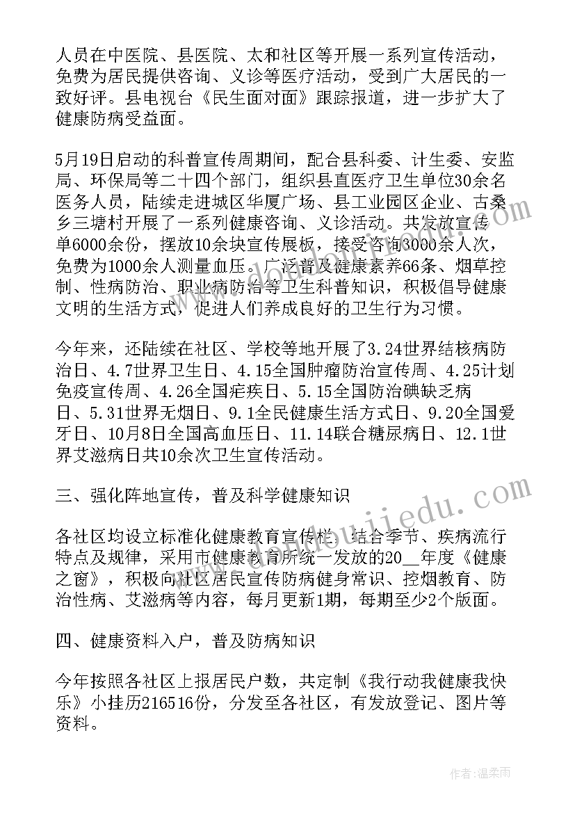 最新心理健康教育自我总结 社区健康教育个人年度总结(模板6篇)