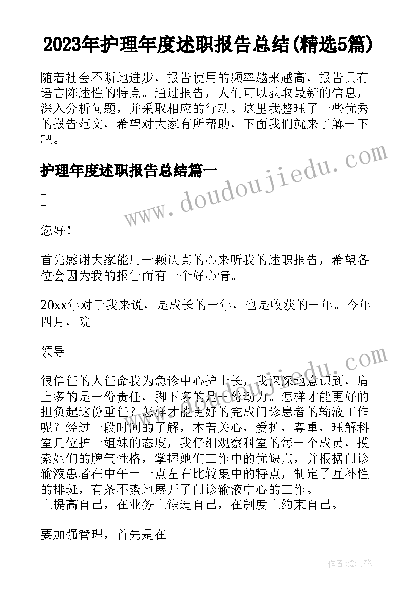 2023年护理年度述职报告总结(精选5篇)