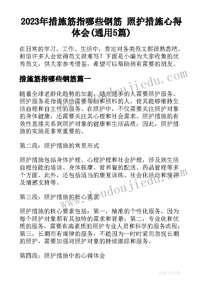 2023年措施筋指哪些钢筋 照护措施心得体会(通用5篇)