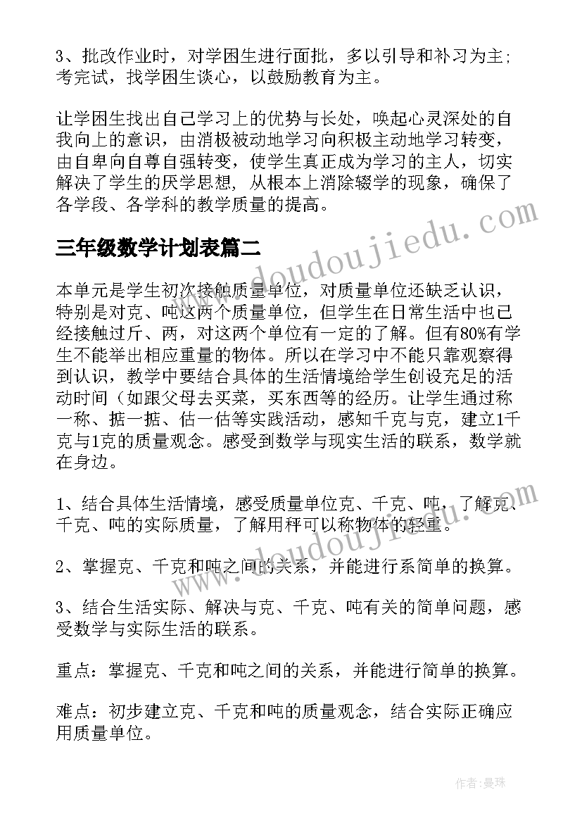 2023年三年级数学计划表 三年级数学教学计划(实用6篇)