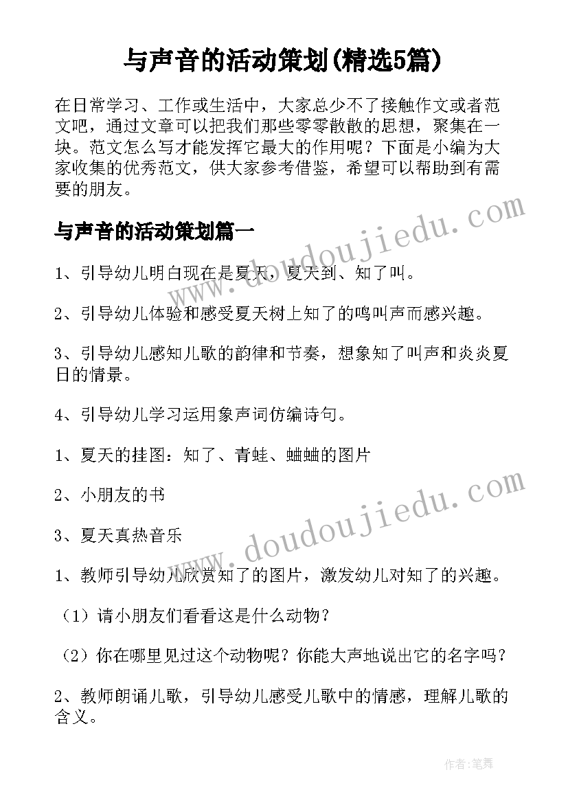 与声音的活动策划(精选5篇)