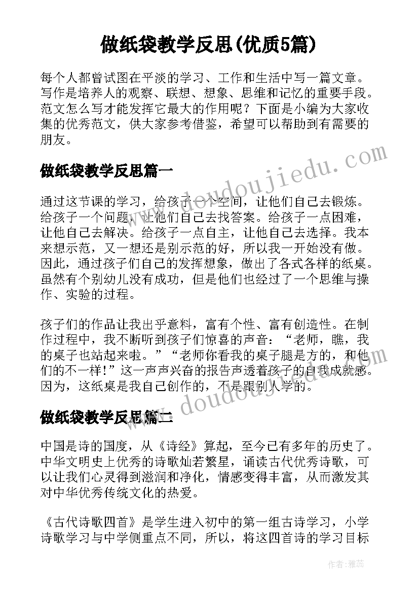 做纸袋教学反思(优质5篇)