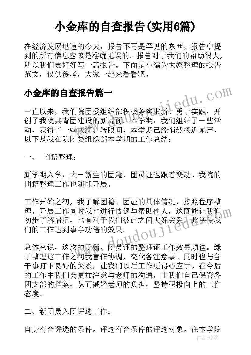 小金库的自查报告(实用6篇)