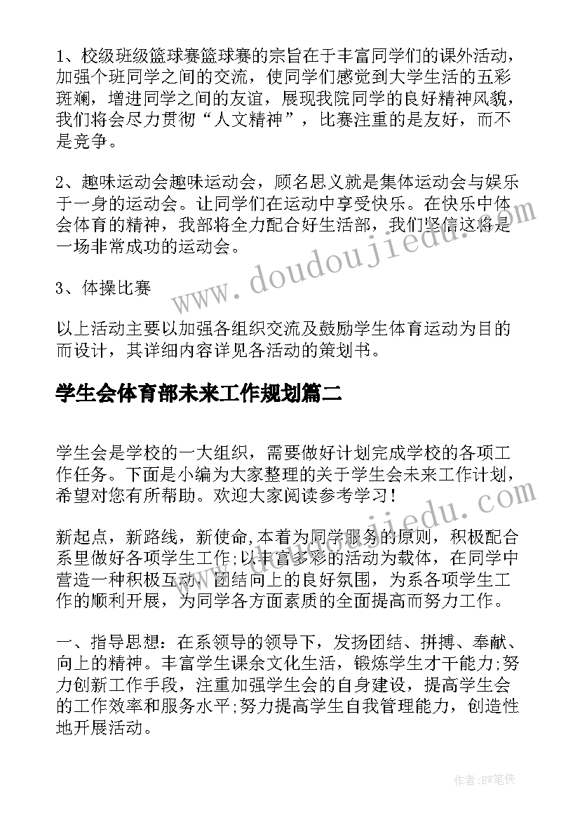 2023年学生会体育部未来工作规划(大全6篇)