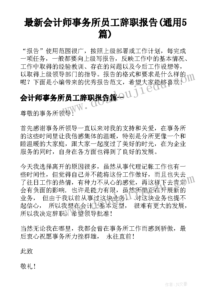 最新会计师事务所员工辞职报告(通用5篇)