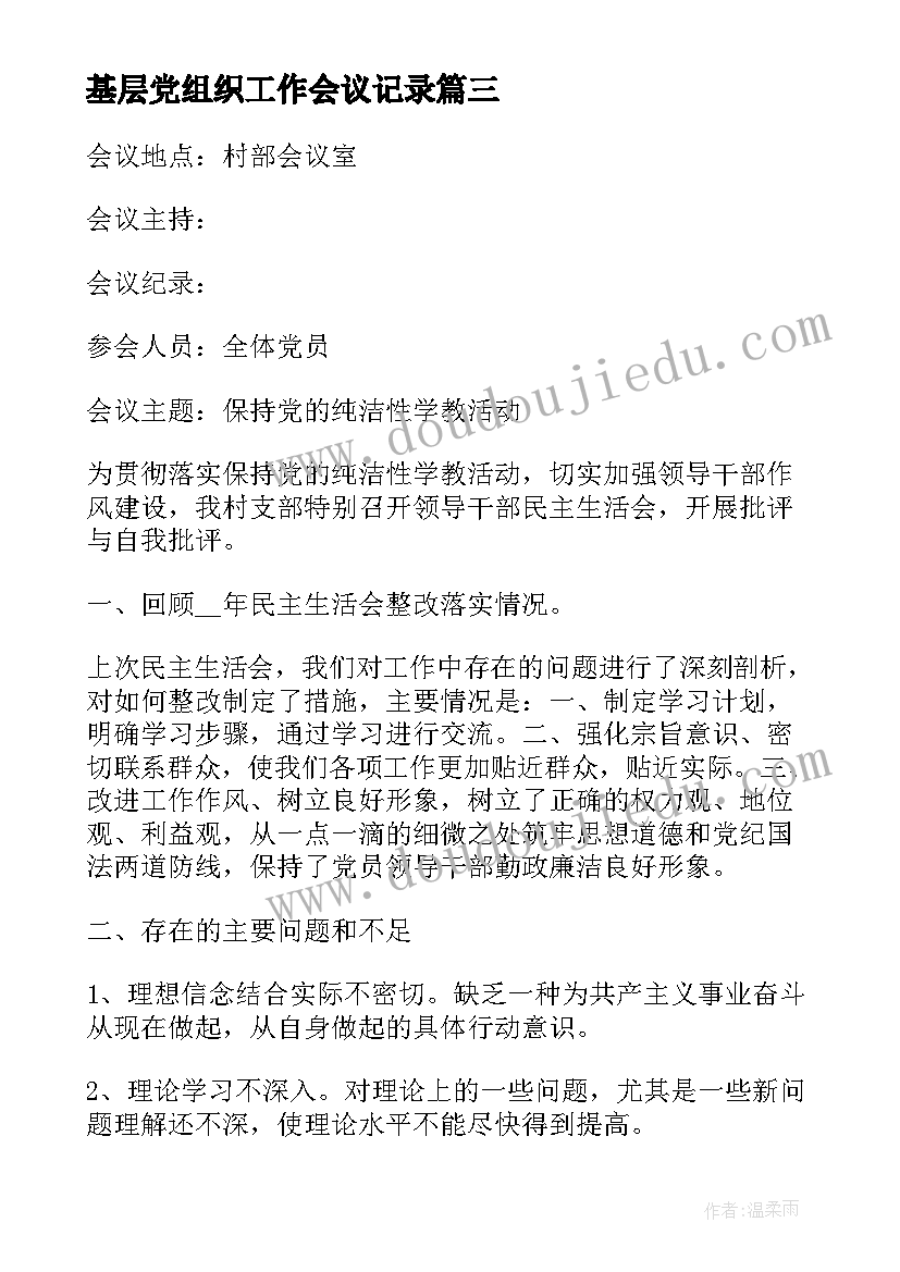 2023年基层党组织工作会议记录(优秀5篇)