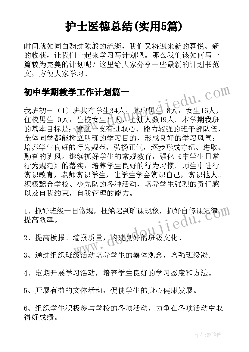 护士医德总结(实用5篇)