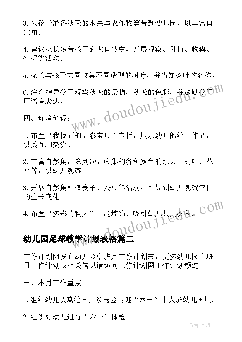 幼儿园足球教学计划表格(通用6篇)