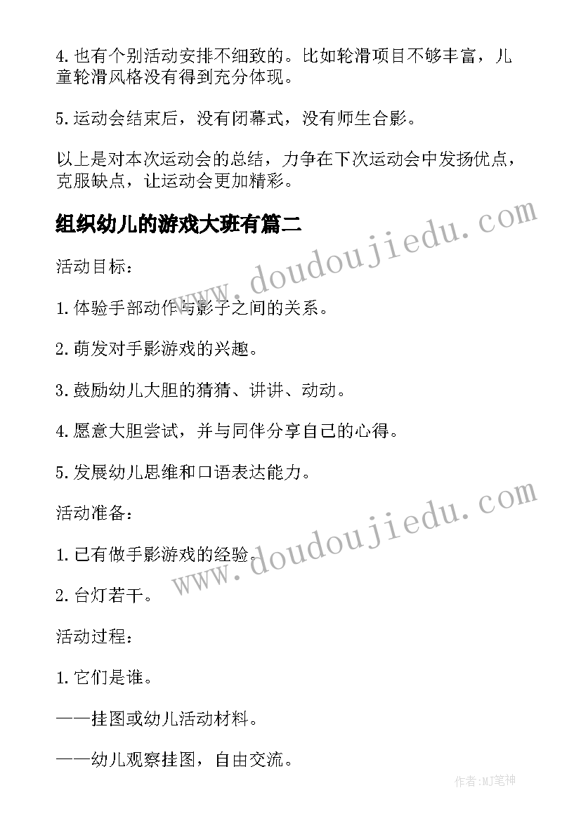 2023年组织幼儿的游戏大班有 幼儿园体育活动游戏化组织总结(精选5篇)