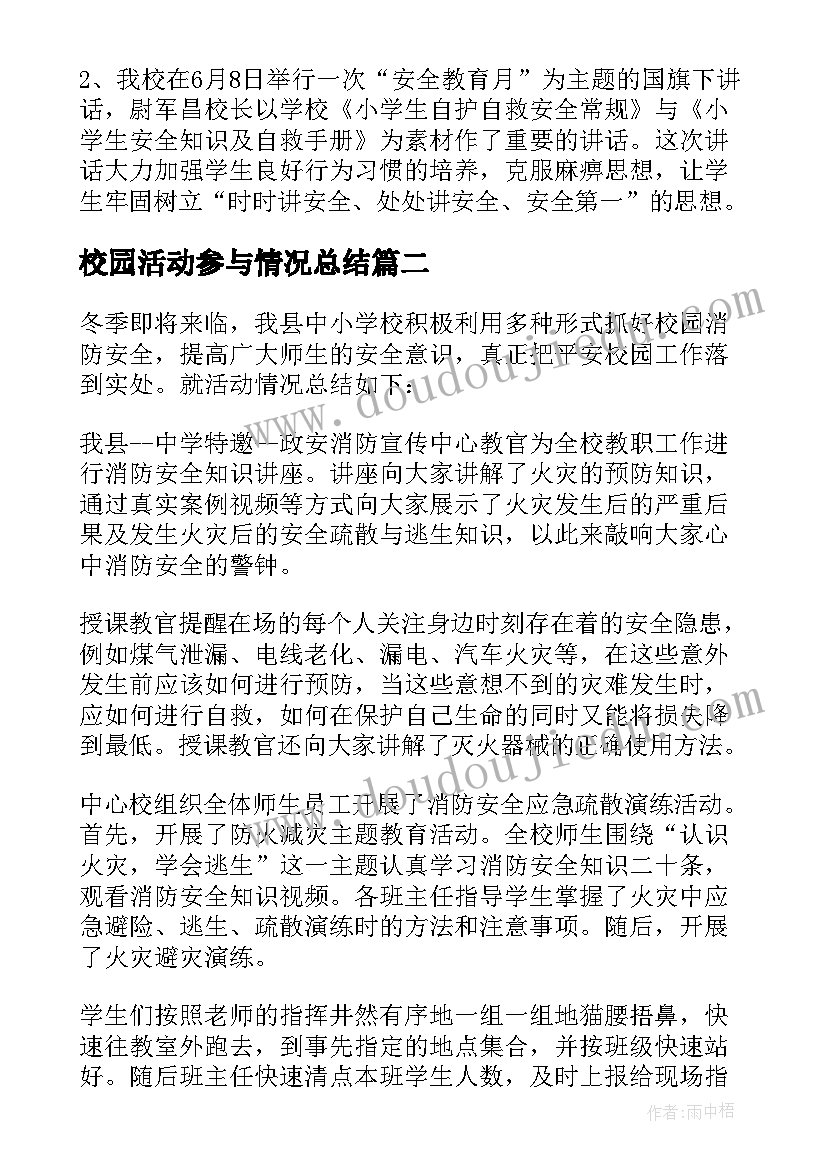 2023年校园活动参与情况总结(优质5篇)