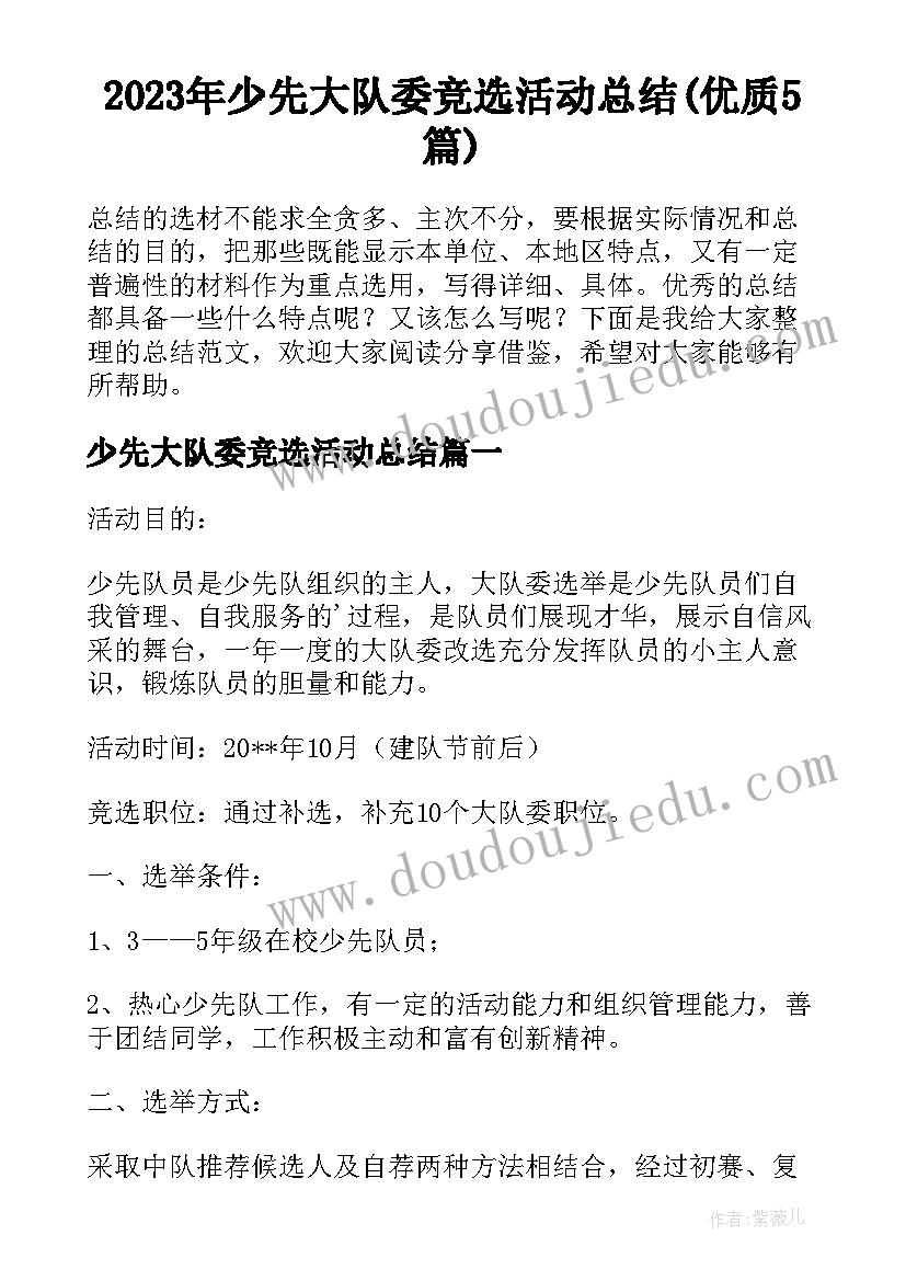 2023年少先大队委竞选活动总结(优质5篇)