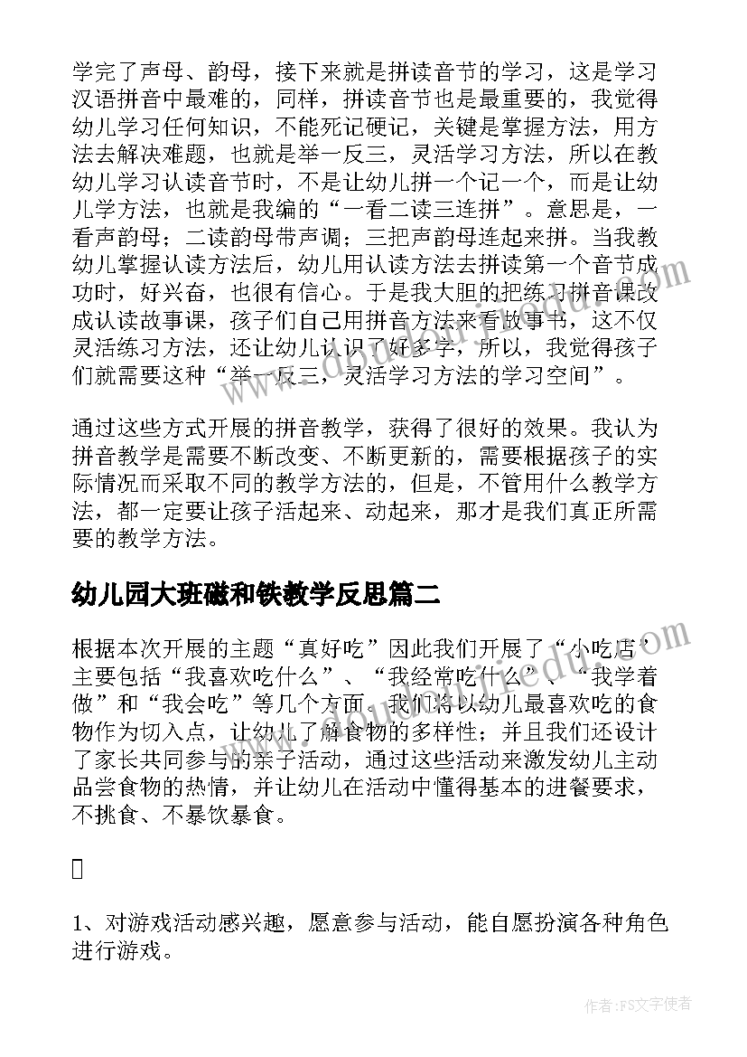 2023年幼儿园大班磁和铁教学反思 幼儿园大班教学反思(大全6篇)