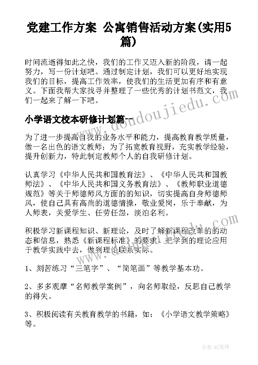 党建工作方案 公寓销售活动方案(实用5篇)