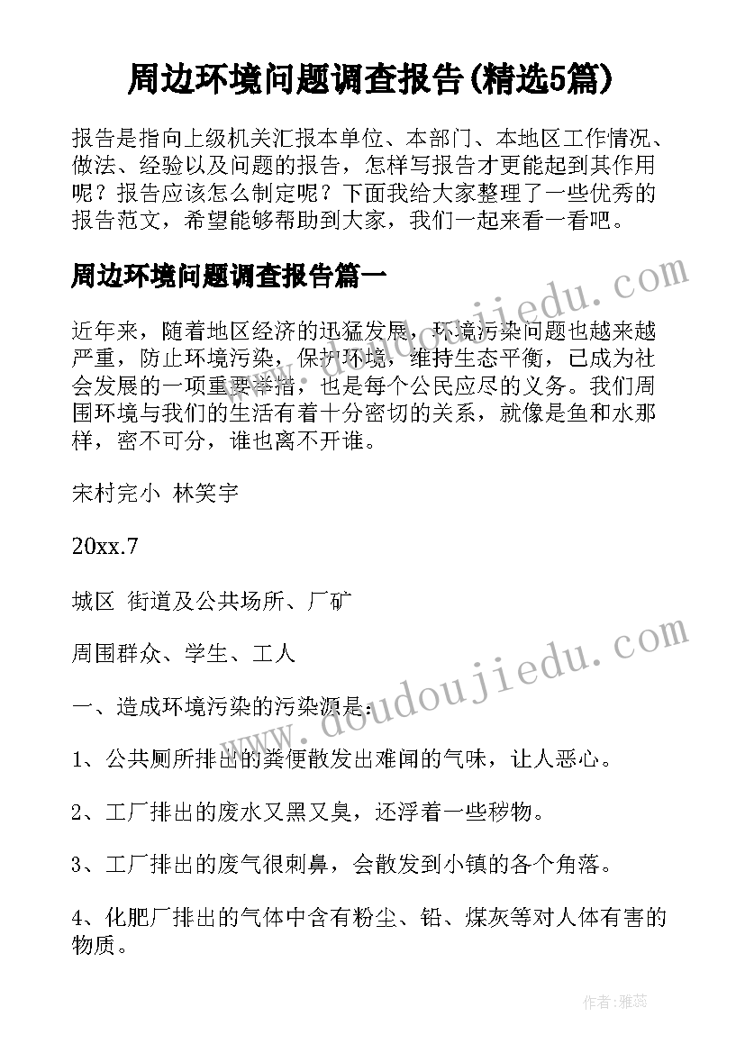 周边环境问题调查报告(精选5篇)