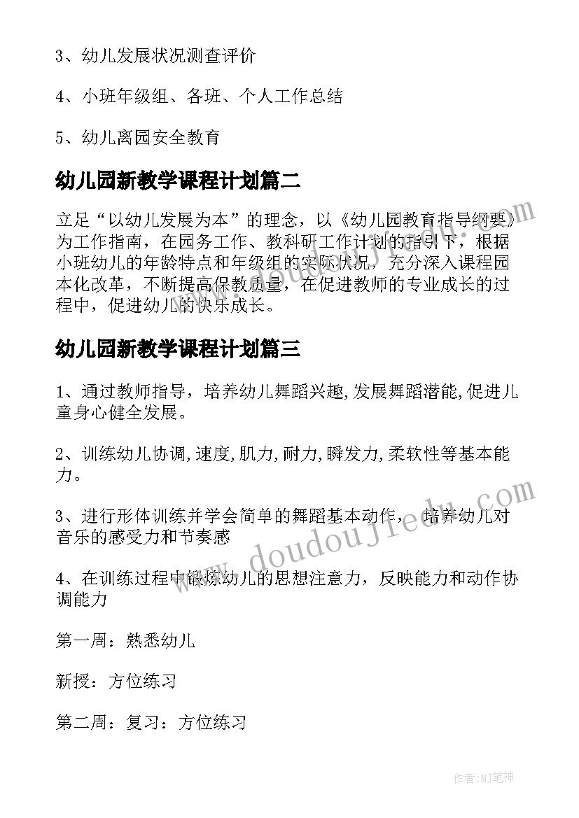 幼儿园新教学课程计划(实用5篇)