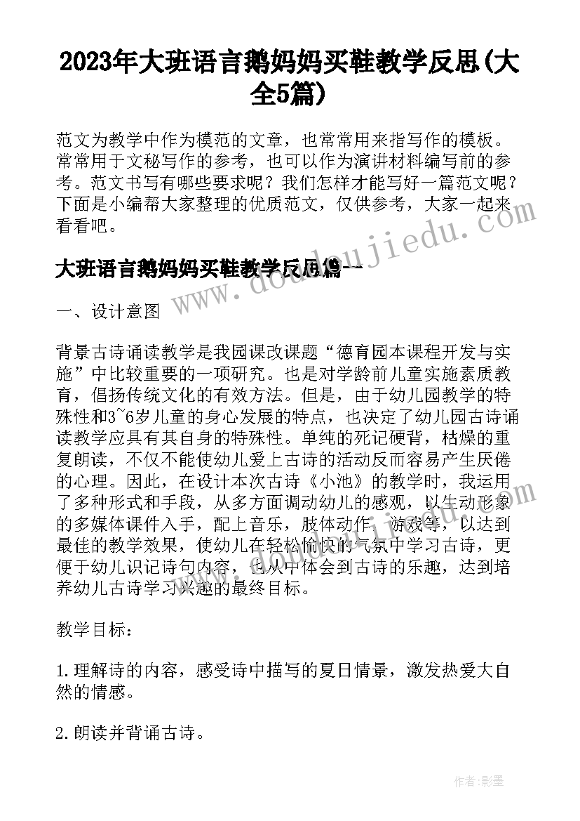 2023年大班语言鹅妈妈买鞋教学反思(大全5篇)