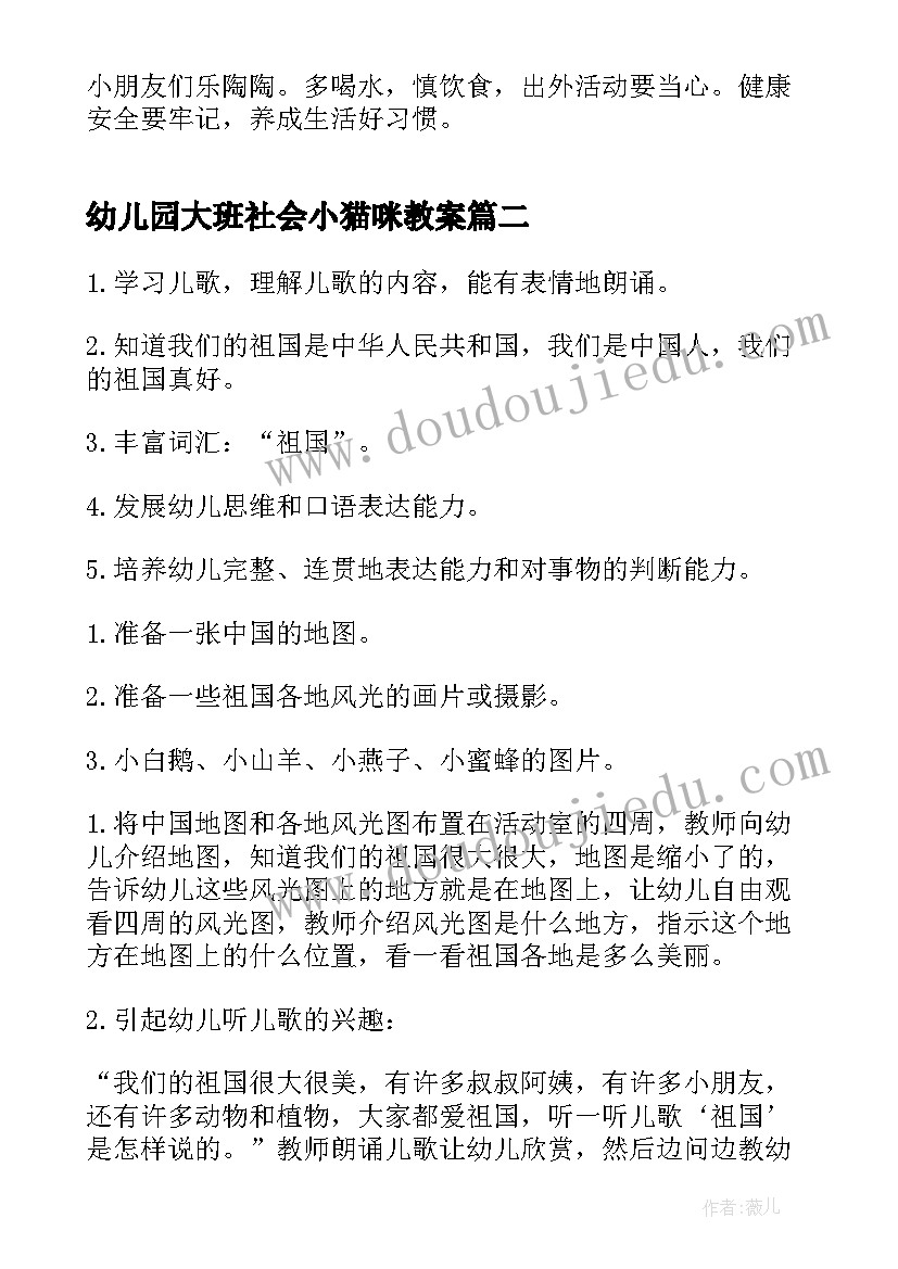 2023年幼儿园大班社会小猫咪教案 幼儿园社会活动教案(汇总10篇)