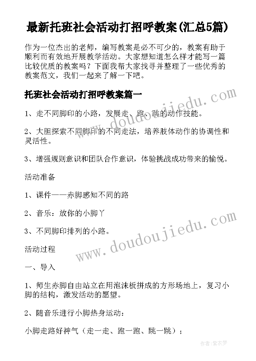 最新托班社会活动打招呼教案(汇总5篇)