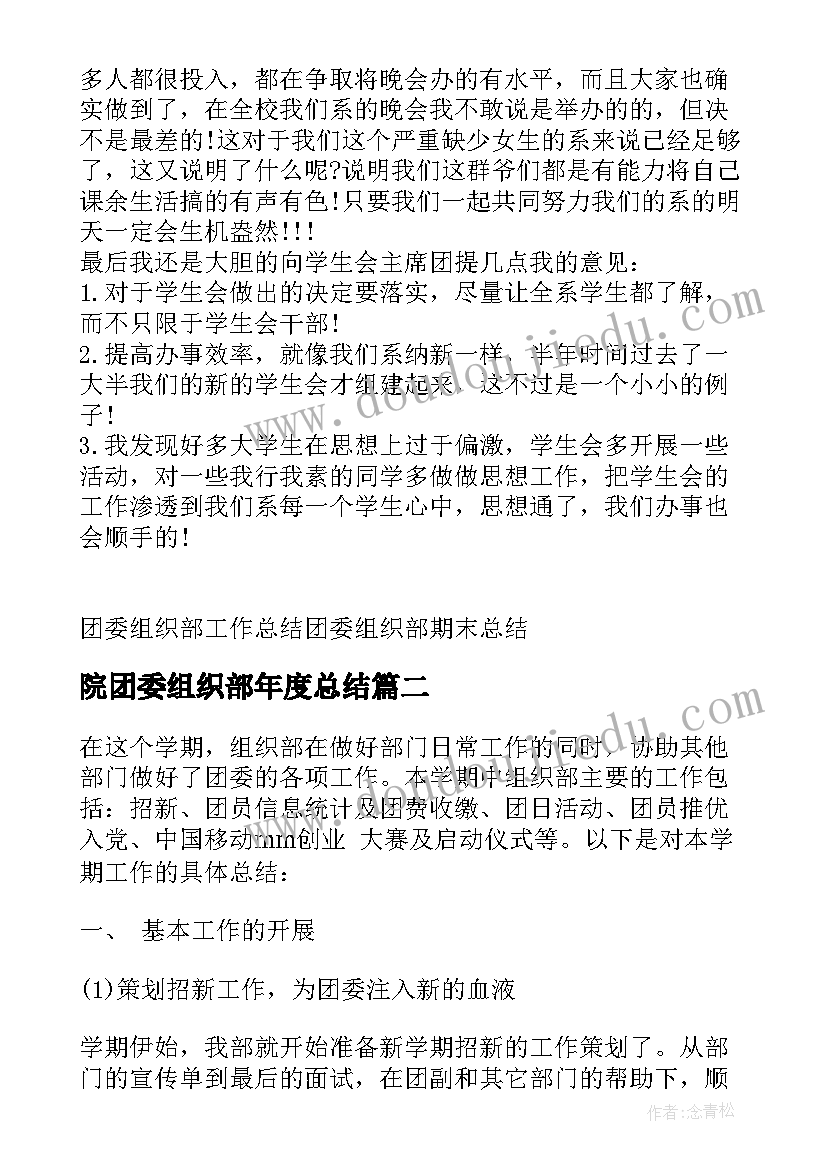 最新院团委组织部年度总结 团委组织部个人年度总结(实用6篇)