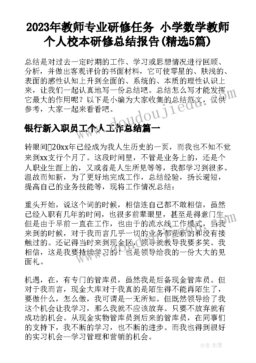 2023年教师专业研修任务 小学数学教师个人校本研修总结报告(精选5篇)