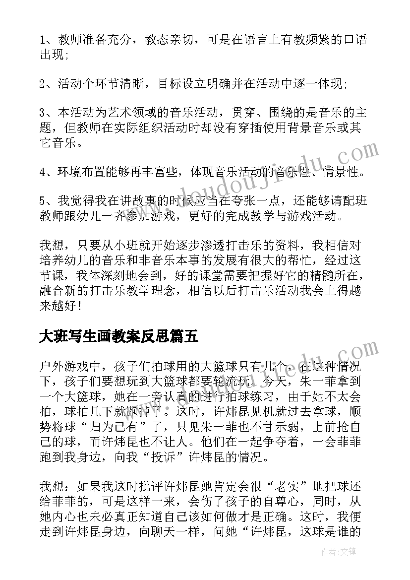 2023年大班写生画教案反思(大全9篇)