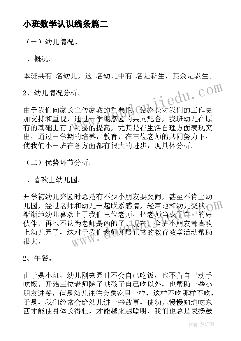 小班数学认识线条 小班数学教学计划(优秀5篇)