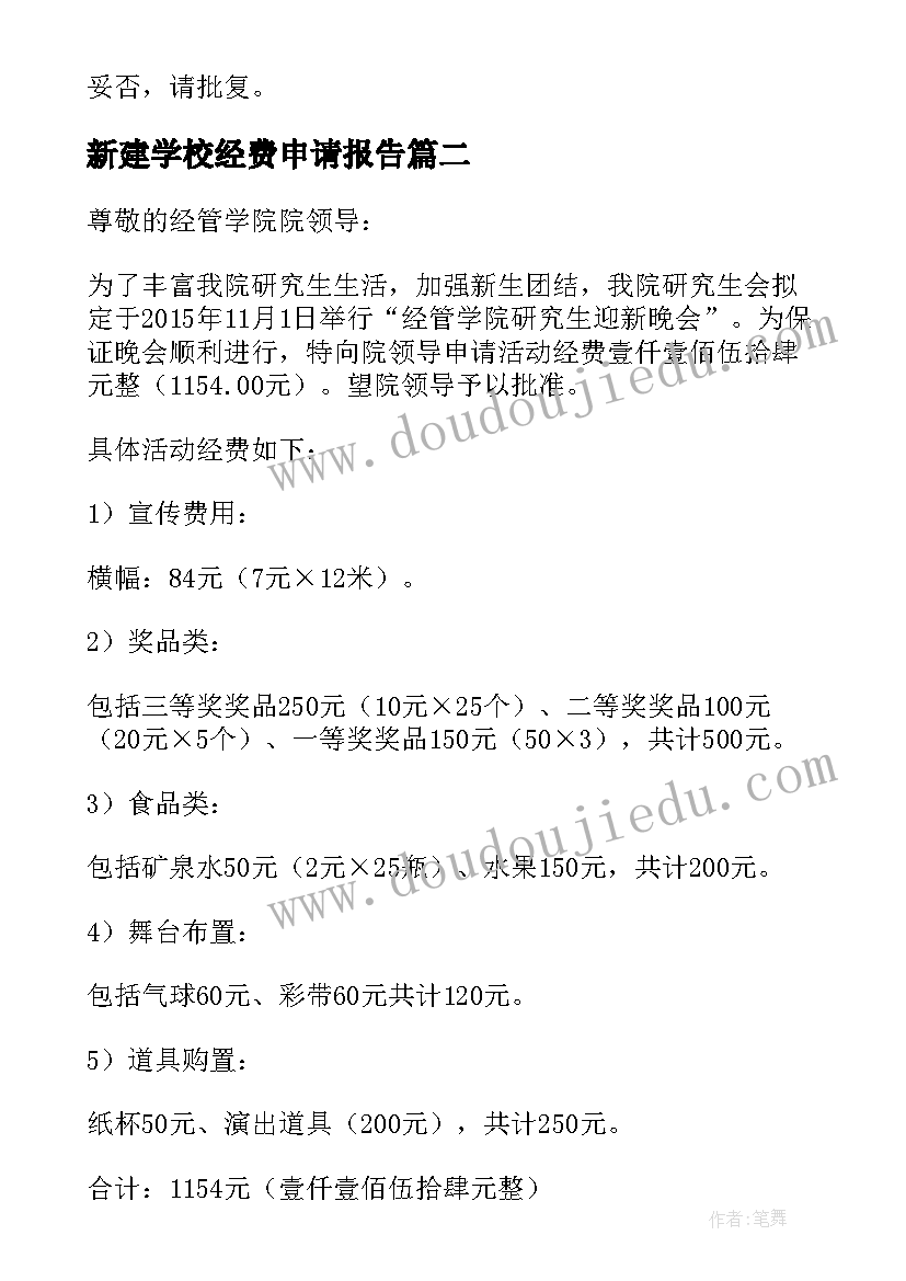 新建学校经费申请报告 学校申请经费报告(精选5篇)