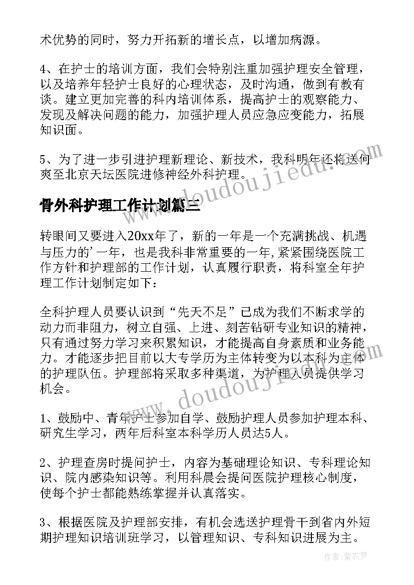 2023年骨外科护理工作计划(大全6篇)